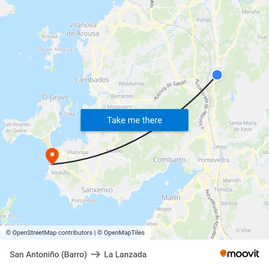 San Antoniño (Barro) to La Lanzada map