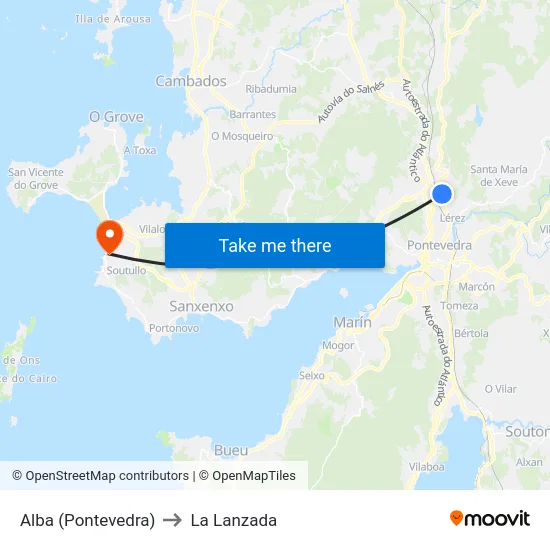 Alba (Pontevedra) to La Lanzada map