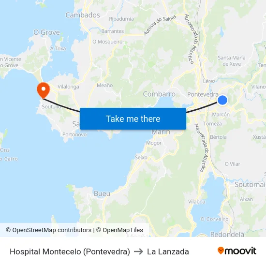 Hospital Montecelo (Pontevedra) to La Lanzada map