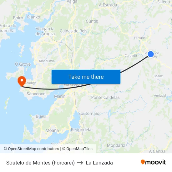 Soutelo de Montes (Forcarei) to La Lanzada map