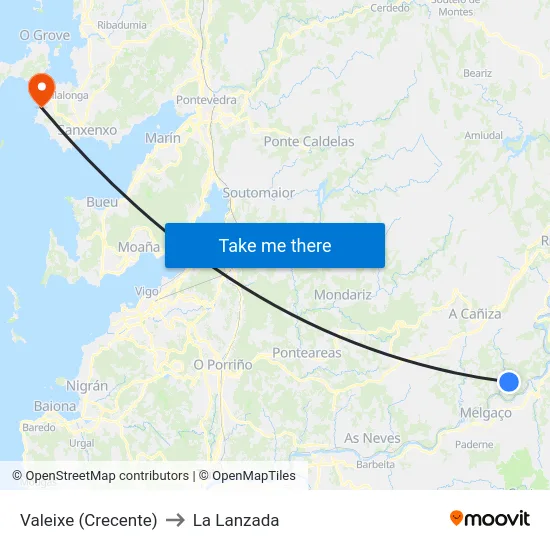 Valeixe (Crecente) to La Lanzada map