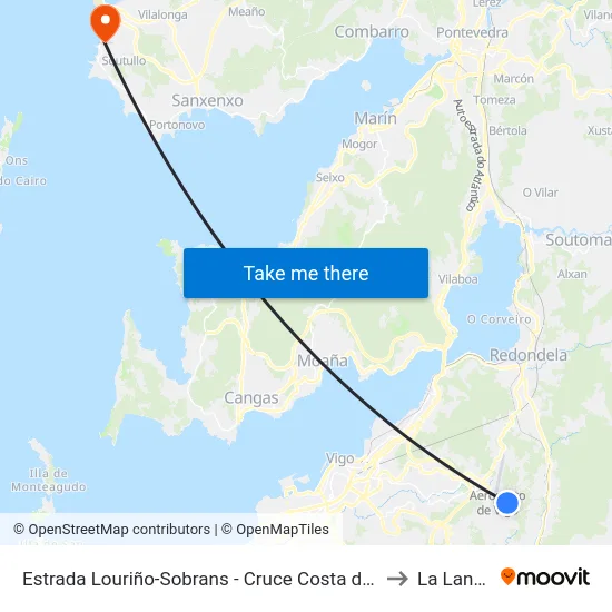 Estrada Louriño-Sobrans - Cruce Costa da Viñiña (Mos) to La Lanzada map