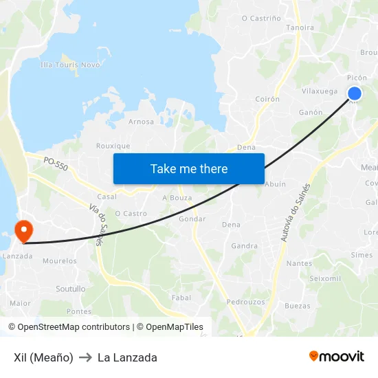 Xil (Meaño) to La Lanzada map