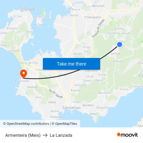 Armenteira (Meis) to La Lanzada map