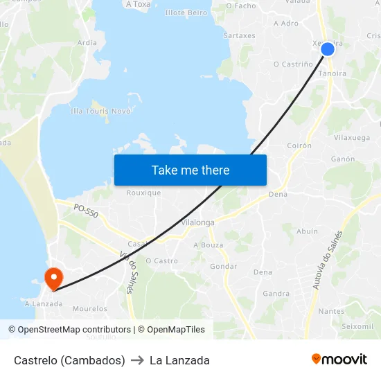 Castrelo (Cambados) to La Lanzada map