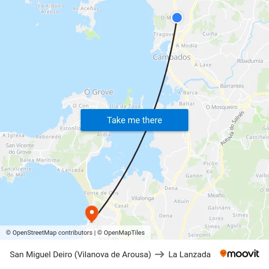 San Miguel Deiro (Vilanova de Arousa) to La Lanzada map