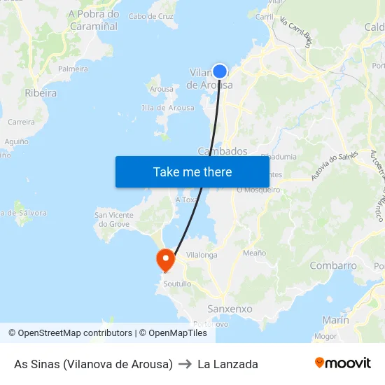 As Sinas (Vilanova de Arousa) to La Lanzada map