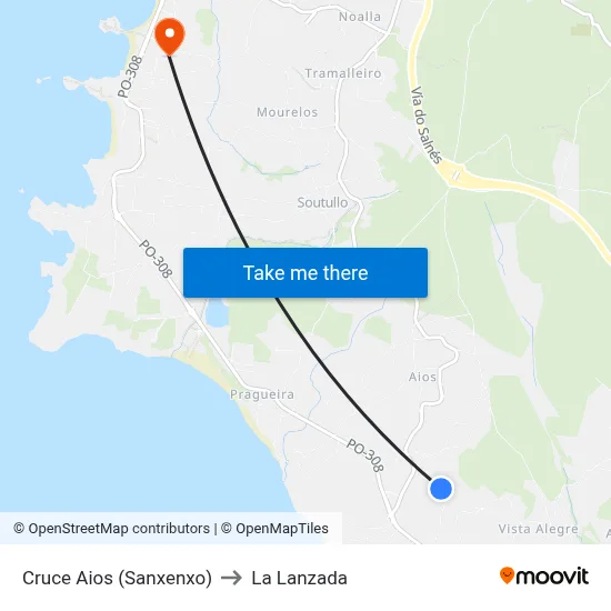 Cruce Aios (Sanxenxo) to La Lanzada map