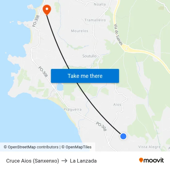 Cruce Aios (Sanxenxo) to La Lanzada map