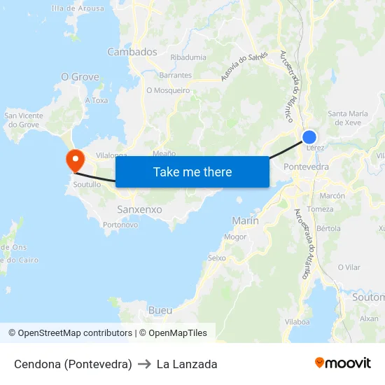 Cendona (Pontevedra) to La Lanzada map