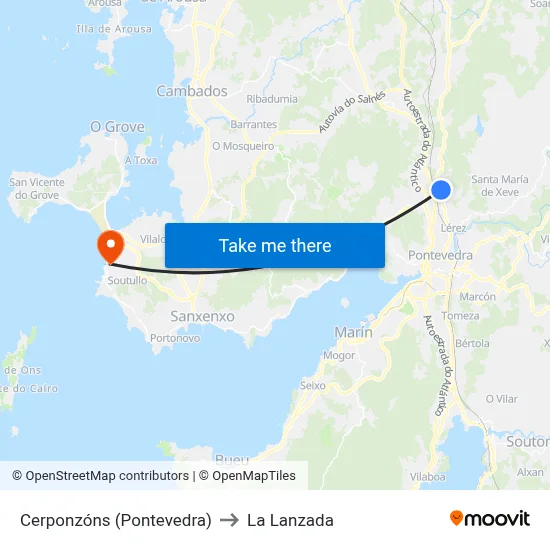 Cerponzóns (Pontevedra) to La Lanzada map
