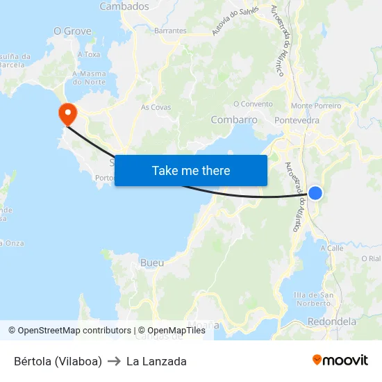 Bértola (Vilaboa) to La Lanzada map