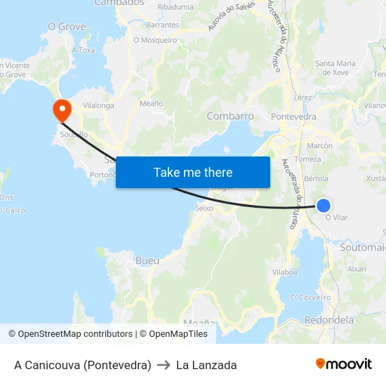 A Canicouva (Pontevedra) to La Lanzada map