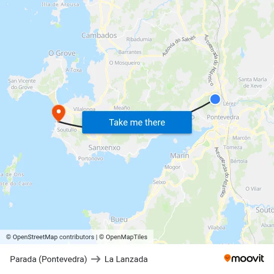 Parada (Pontevedra) to La Lanzada map