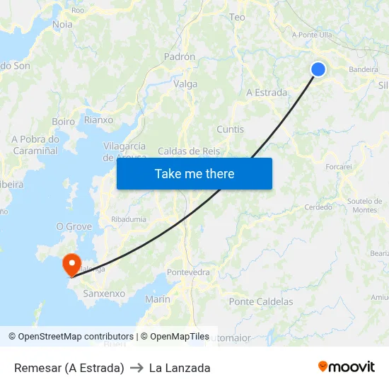 Remesar (A Estrada) to La Lanzada map