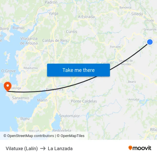 Vilatuxe (Lalín) to La Lanzada map