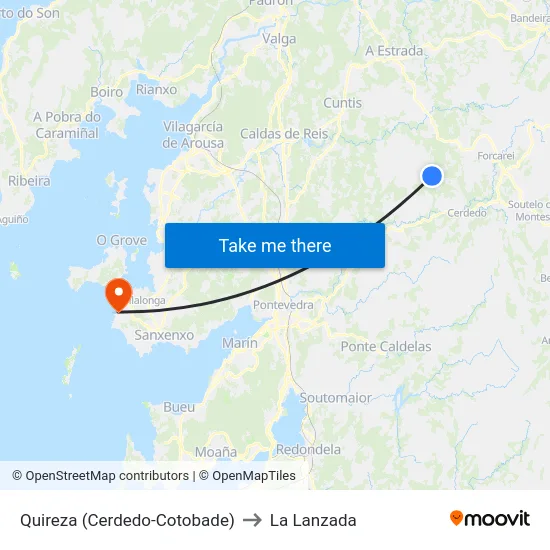 Quireza (Cerdedo-Cotobade) to La Lanzada map