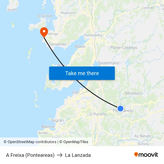 A Freixa (Ponteareas) to La Lanzada map