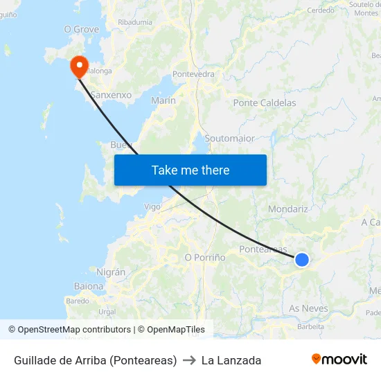 Guillade de Arriba (Ponteareas) to La Lanzada map