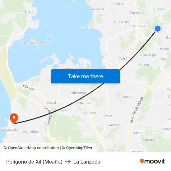 Polígono de Xil (Meaño) to La Lanzada map