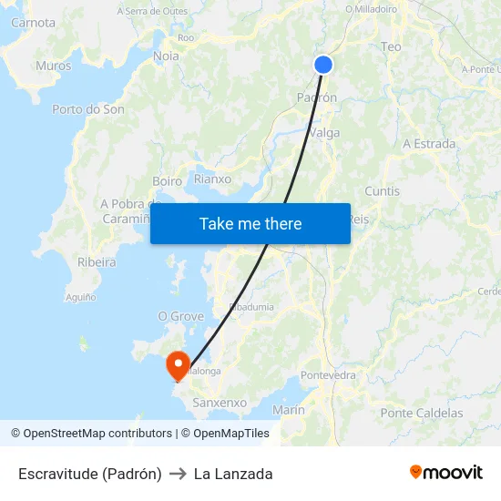 Escravitude (Padrón) to La Lanzada map