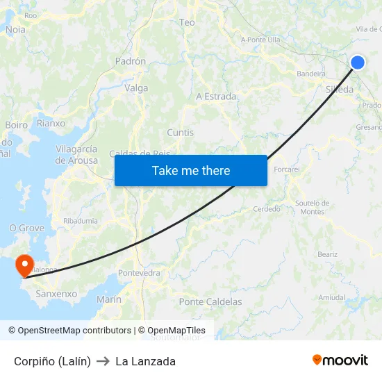 Corpiño (Lalín) to La Lanzada map