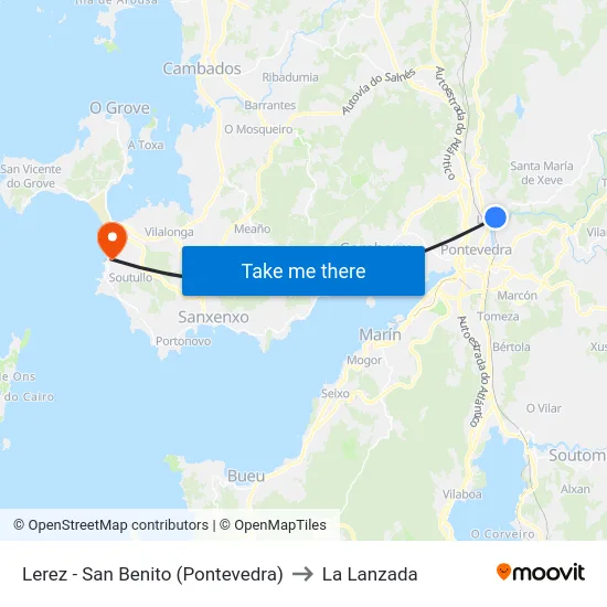 Lerez - San Benito (Pontevedra) to La Lanzada map