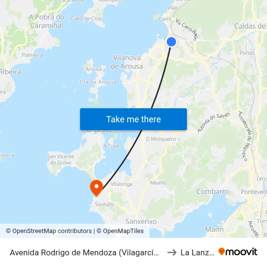 Avenida Rodrigo de Mendoza (Vilagarcía de Arousa) to La Lanzada map