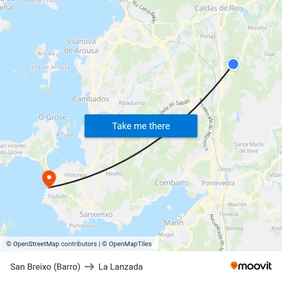 San Breixo (Barro) to La Lanzada map