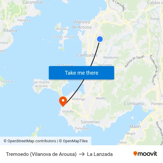 Tremoedo (Vilanova de Arousa) to La Lanzada map