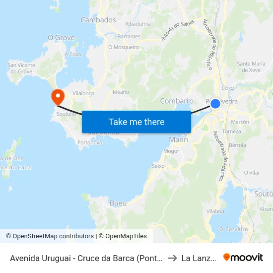 Avenida Uruguai - Cruce da Barca (Pontevedra) to La Lanzada map