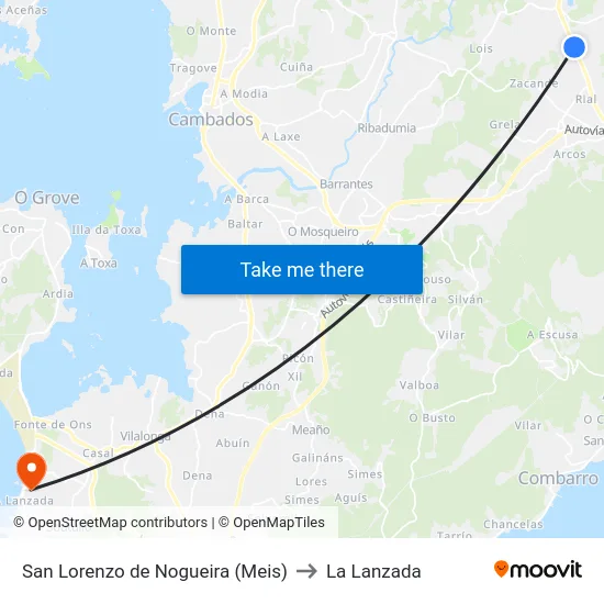 San Lorenzo de Nogueira (Meis) to La Lanzada map