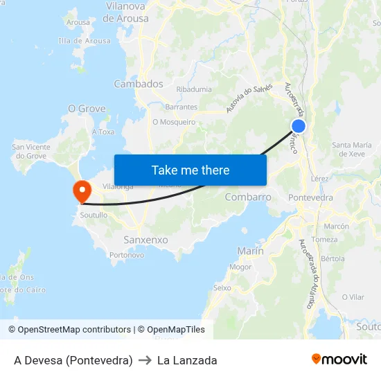 A Devesa (Pontevedra) to La Lanzada map