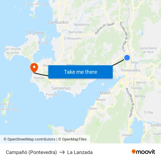 Campañó (Pontevedra) to La Lanzada map