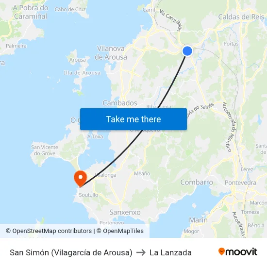 San Simón (Vilagarcía de Arousa) to La Lanzada map