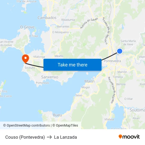Couso (Pontevedra) to La Lanzada map