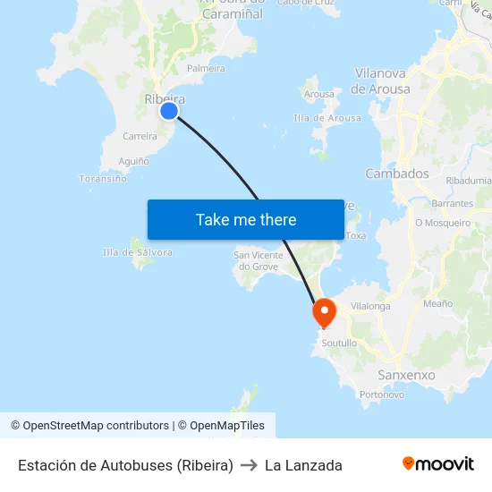 Estación de Autobuses (Ribeira) to La Lanzada map