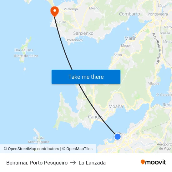 Beiramar, Porto Pesqueiro to La Lanzada map