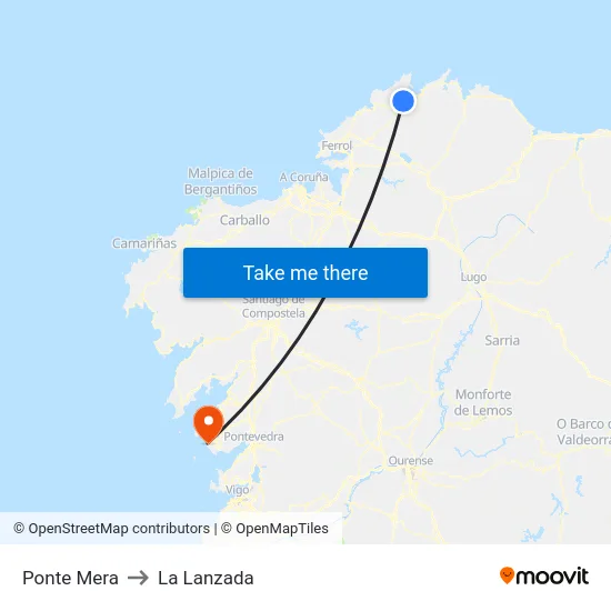 Ponte Mera to La Lanzada map