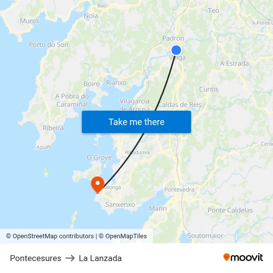 Pontecesures to La Lanzada map