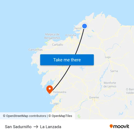 San Sadurniño to La Lanzada map