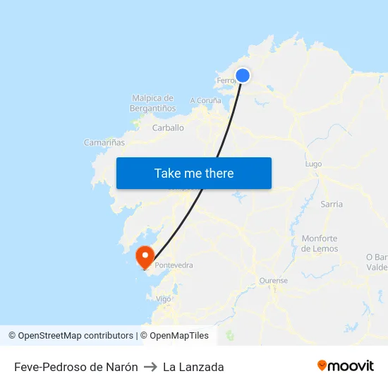 Feve-Pedroso de Narón to La Lanzada map