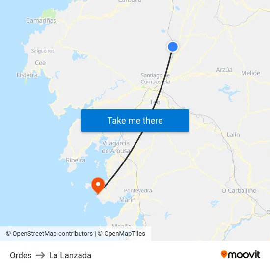 Ordes to La Lanzada map