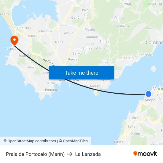 Praia de Portocelo (Marín) to La Lanzada map