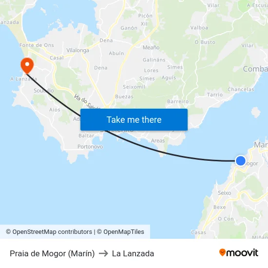 Praia de Mogor (Marín) to La Lanzada map