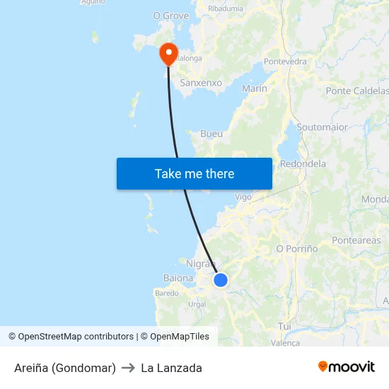 Areiña (Gondomar) to La Lanzada map