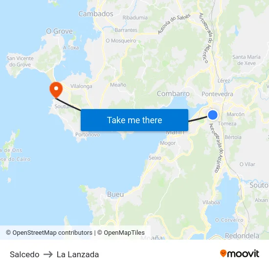 Salcedo (N-550) to La Lanzada map
