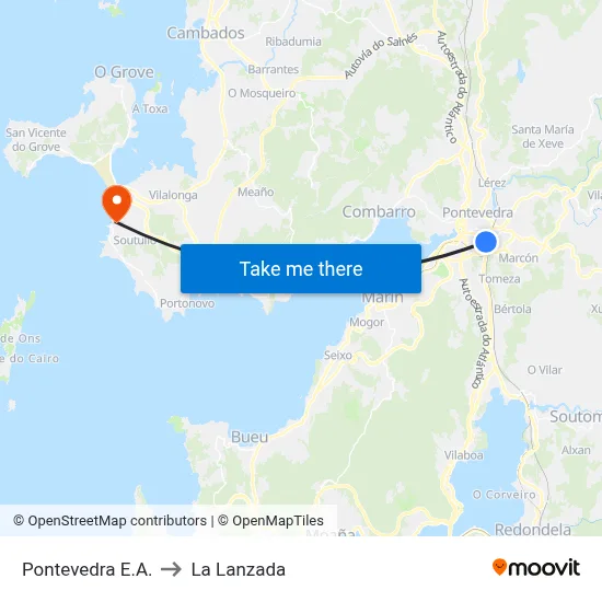 Pontevedra E.A. to La Lanzada map