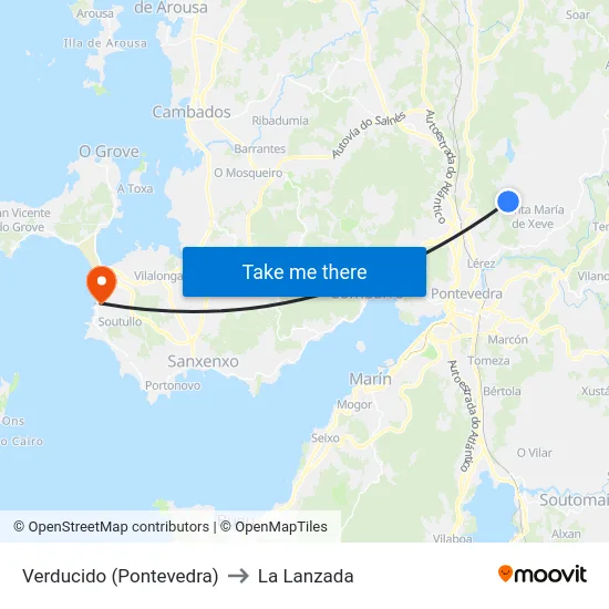 Verducido (Pontevedra) to La Lanzada map