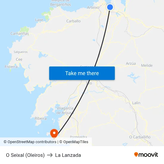 O Seixal (Oleiros) to La Lanzada map